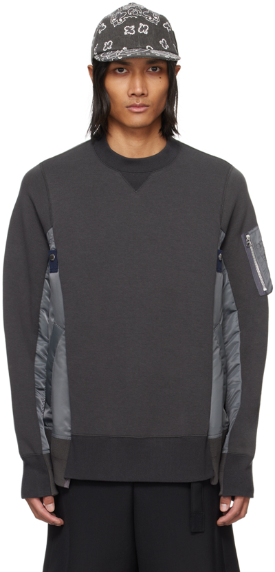 Sacai Gray Paneled Sweatshirt In Grey
