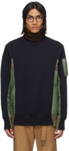 SACAI NAVY & KHAKI PANELED SWEATSHIRT