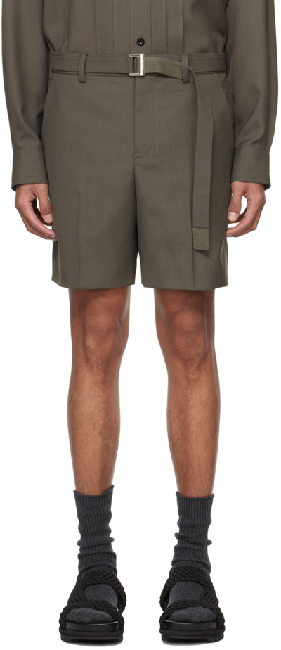 Sacai Taupe Suiting Shorts In 550 Taupe