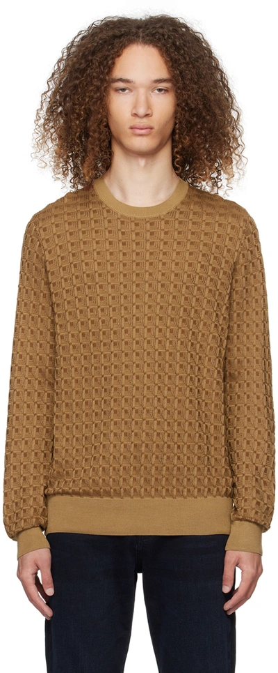 Hugo Boss Tan Crewneck Jumper In Medium Beige 260