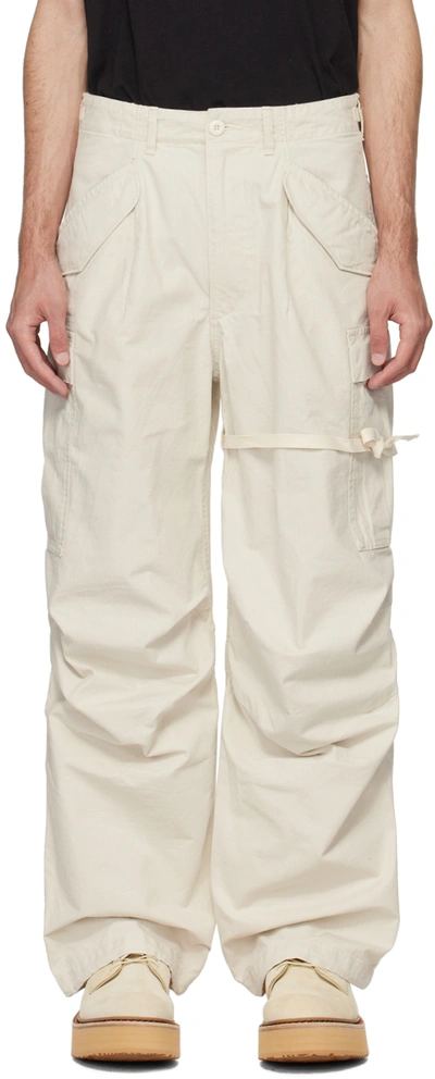 R13 Off-white Mark Military Cargo Trousers In Ecru Cotton Ripstop
