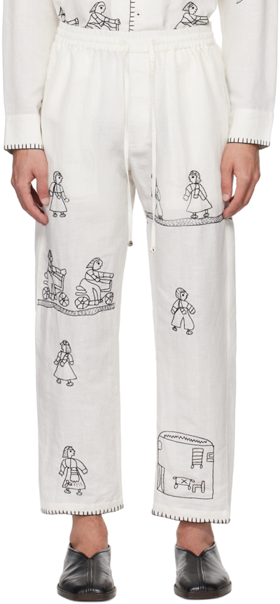 Harago White Embroidered Trousers