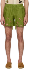 HARAGO GREEN EMBROIDERED SHORTS