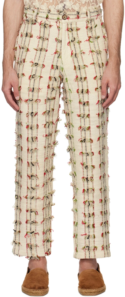 Harago Off-white Fringed Trousers In Multi