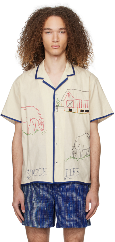 Harago Men's Craft Heritage Simple Life Embroidered Camp Shirt In Off White