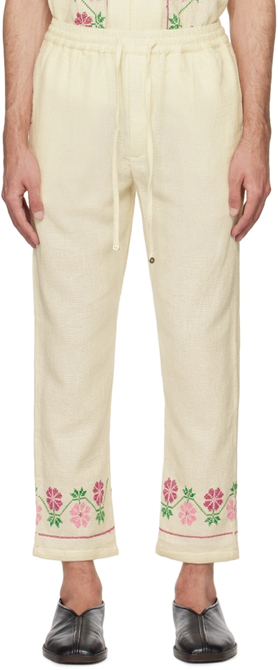 Harago Off-white Embroidered Trousers In Off White