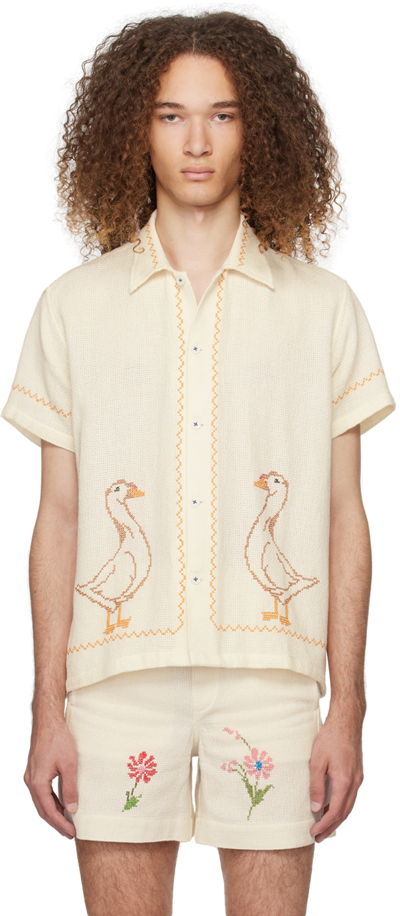 Harago Off-white Cross-stitch Shirt In Neutral