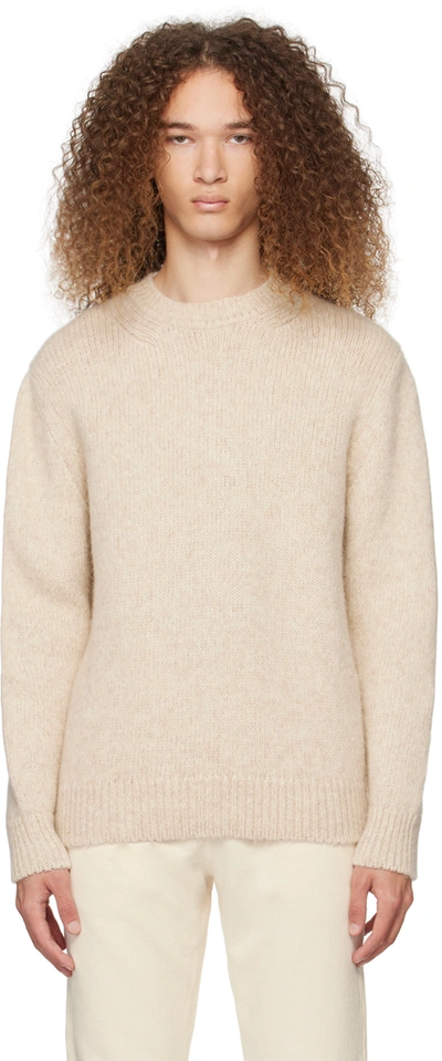 Sunspel Beige Crewneck Sweater In Natural Ecru