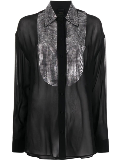 Pinko Rhinestone-embellished Georgette Shirt In Black