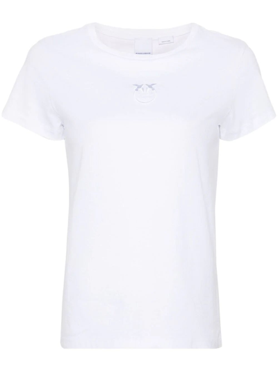 Pinko Love Birds-embroidered Cotton T-shirt In Bianco Brill.