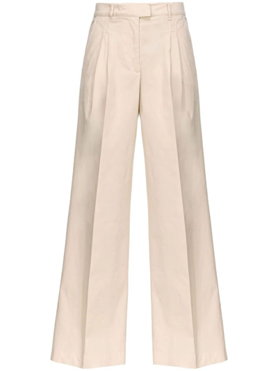 Pinko High-waisted Cotton Trousers In Cream