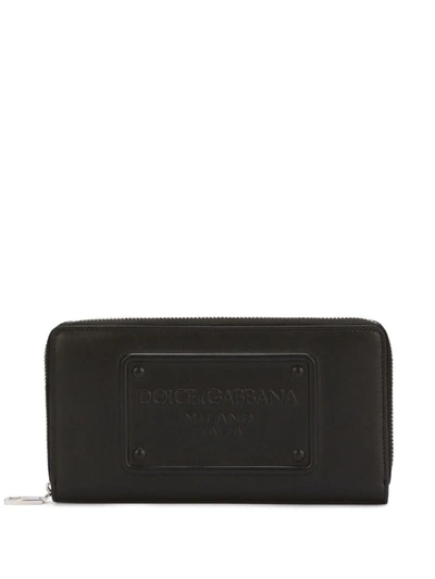 Dolce & Gabbana Logo Embossed Zip Around Wallet In Black