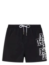 Dsquared2 Men's Stretch Black And White Swim Shorts With Logo Print In Black