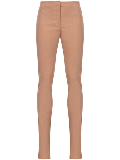 Pinko Skinny-cut Ankle-slits Trousers In Brown