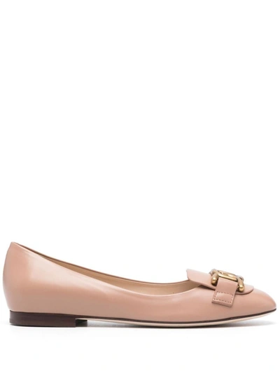 Tod's Chain-embellished Leather Ballerina Shoes In Rosa