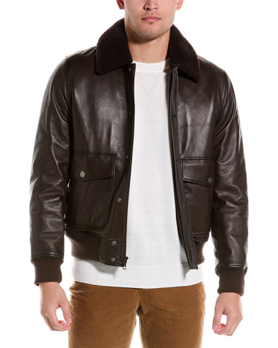 Brooks Brothers Out Leather Flight Jacket In Brown