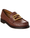Fendi Baguette Leather Buckle Loafers In Brown
