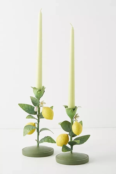 Anthropologie Lemon Taper Candlestick In Yellow