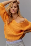 Maeve V-neck Sculptured Pullover Sweater In Orange