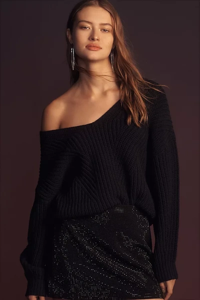 Maeve V-neck Sculptured Pullover Sweater In Black