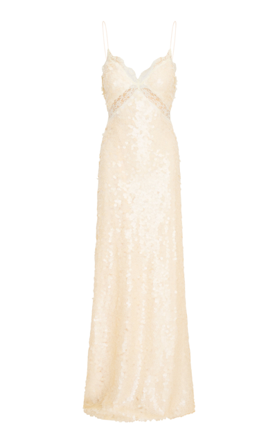 Loveshackfancy Olmine Sequin Embellished Maxi Dress In Off-white