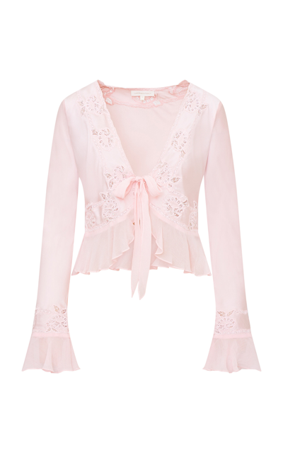 Loveshackfancy Vivetta Ruffled Silk Cardigan In Pink