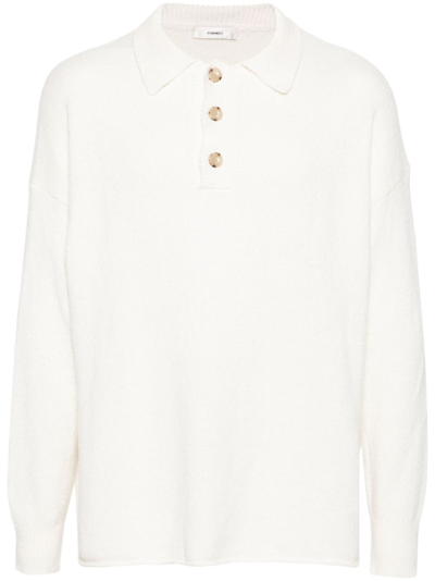 Commas Textured-knit Cotton-blend Polo Top In White