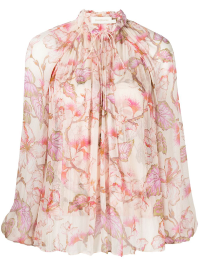 Zimmermann Pink Matchmaker Floral-print Blouse In Nude & Neutrals