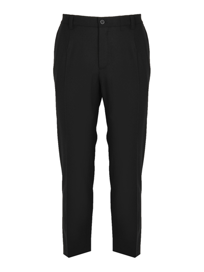 Dolce & Gabbana Stretch Cotton Trousers With Dg Hardware In Black