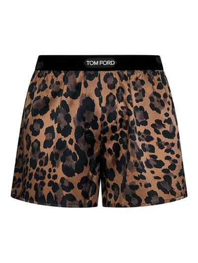 Tom Ford Leopard Print Silk Boxer Shorts In Brown