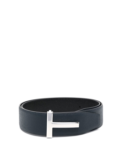 Tom Ford T Logo-buckle Leather Belt In Blue
