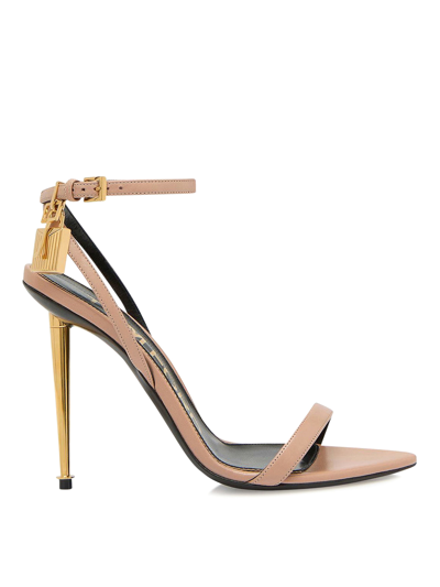 Tom Ford Pink Sandals With Metal Heel And Padlock In Leather Woman In Nude & Neutrals