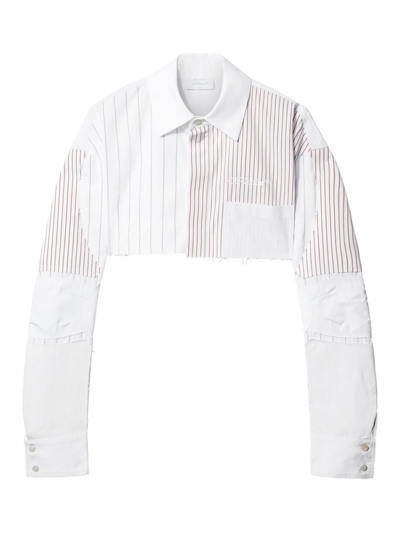 OFF-WHITE STRIPED CROPPED COTTON SHIRT