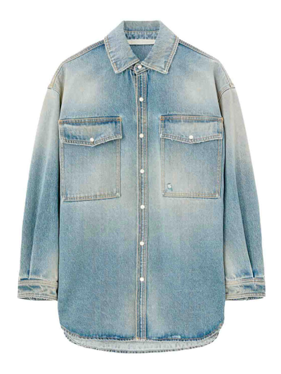 Palm Angels Cargo Cotton Overshirt In Blue