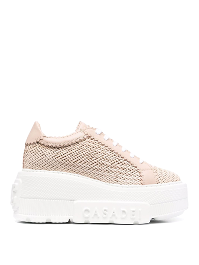 CASADEI LEATHER INTERWOVEN-DETAIL SNEAKERS