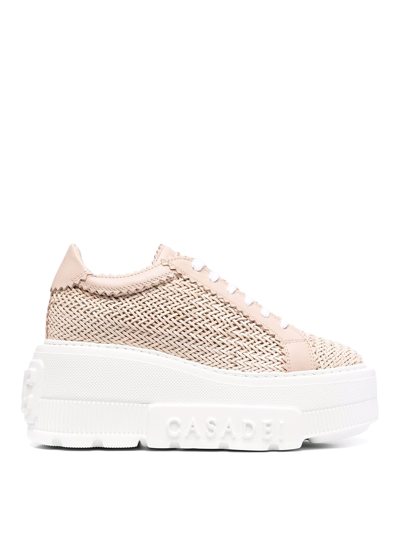 Casadei Leather Interwoven-detail Sneakers In Pink