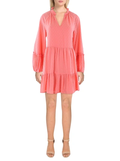 Cece Womens V Neck Long Sleeve Mini Dress In Pink