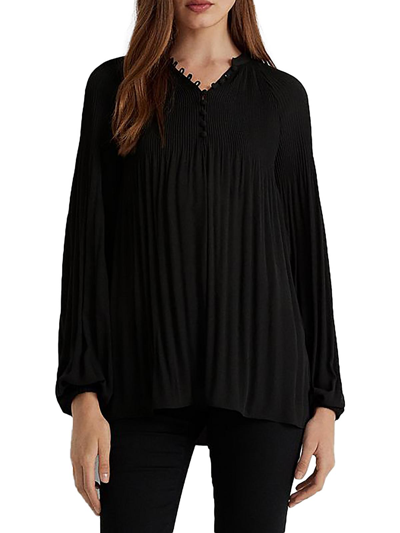 Lauren Ralph Lauren Womens Pleated Yoke Banded Collar Blouse In Black
