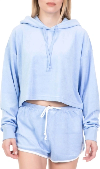 Juicy Couture Terry Cropped Long Sleeve Hoodie In Light Blue