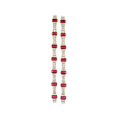 Ross-simons Ruby And . Diamond Linear Drop Earrings In 14kt Yellow Gold In Red