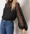 Sanctuary Sheer Volume Metallic Blouse In Black In Black