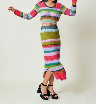 Lingua Franca Ashby Cropped Scoop-neck Crochet Sweater In Multi