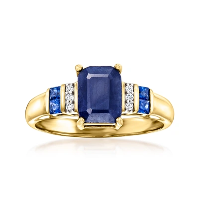 Ross-simons Sapphire Ring With Diamond Accents In 14kt Yellow Gold In Blue