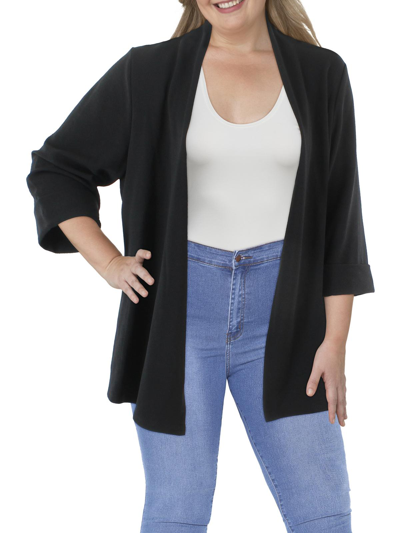Kasper Plus Womens Textured Open Front Cardigan Sweater In Black
