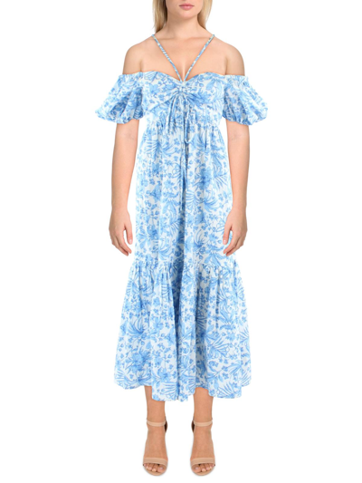 Aqua Womens Cotton Floral Midi Dress In Blue