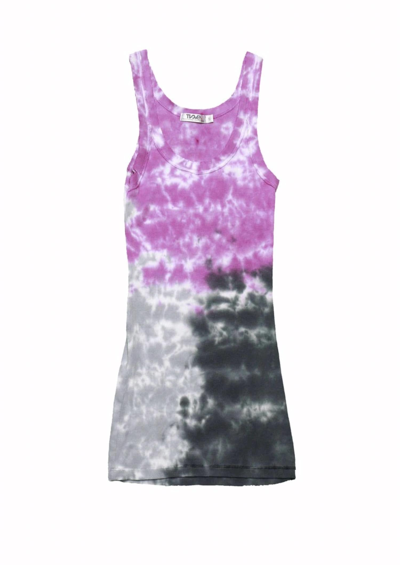 T2love Tie Dye Raw Edge Tank In Grey/pink Tie Dye