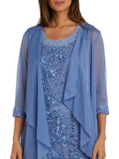 R & M Richards Womens Sheer Lace-trim Jacket In Blue