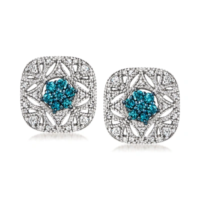 Ross-simons Blue And White Diamond Earrings In Sterling Silver