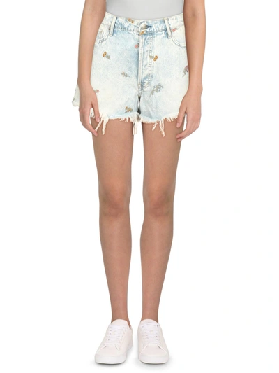 Driftwood Lulu Womens Embroidered Distressed Cutoff Shorts In Blue
