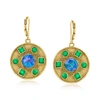 Ross-simons Mosaic Black Opal Triplet Drop Earrings With Green Agate In 18kt Gold Over Sterling In Green
